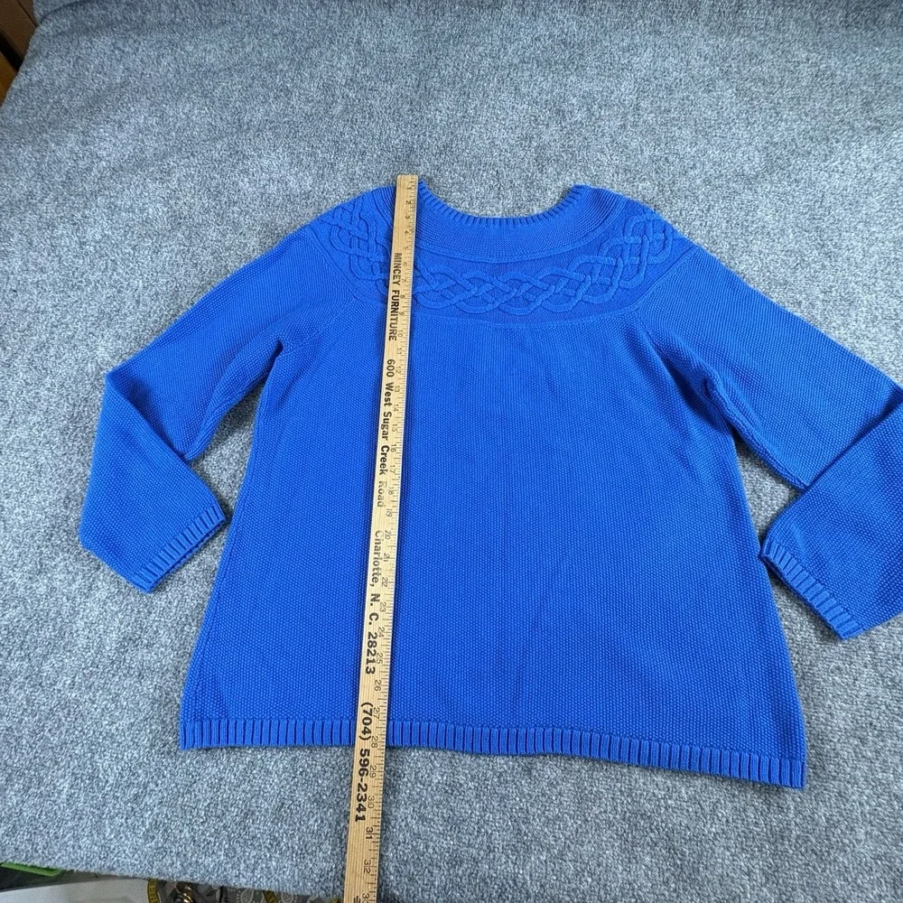 Talbots Sweater Women XL‎ Blue Knit Cable Yoke Classic Preppy Academia